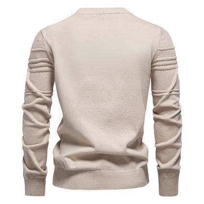 Men's crew-neck sweater ribbed texture beige