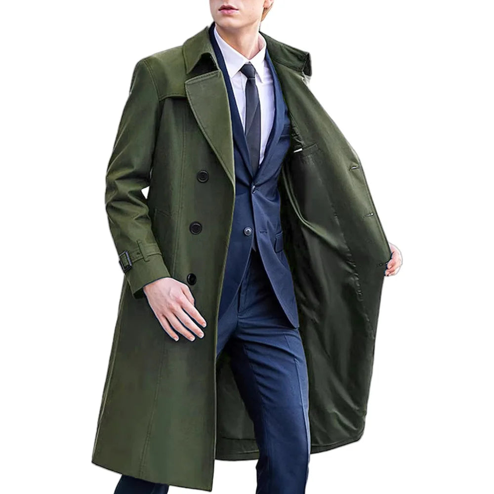 Men's Double-Breasted Trench Coat Long Coat Windbreaker