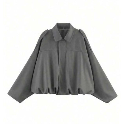 Women's cropped short transition jacket with lapel collar and long sleeves