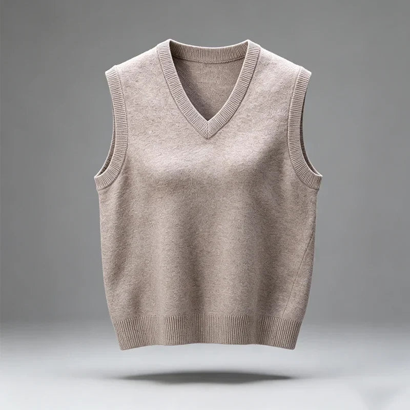 Knitted vest V-neck sleeveless solid color
