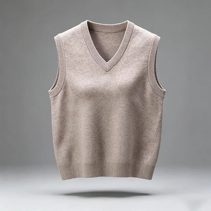Knitted vest V-neck sleeveless solid color