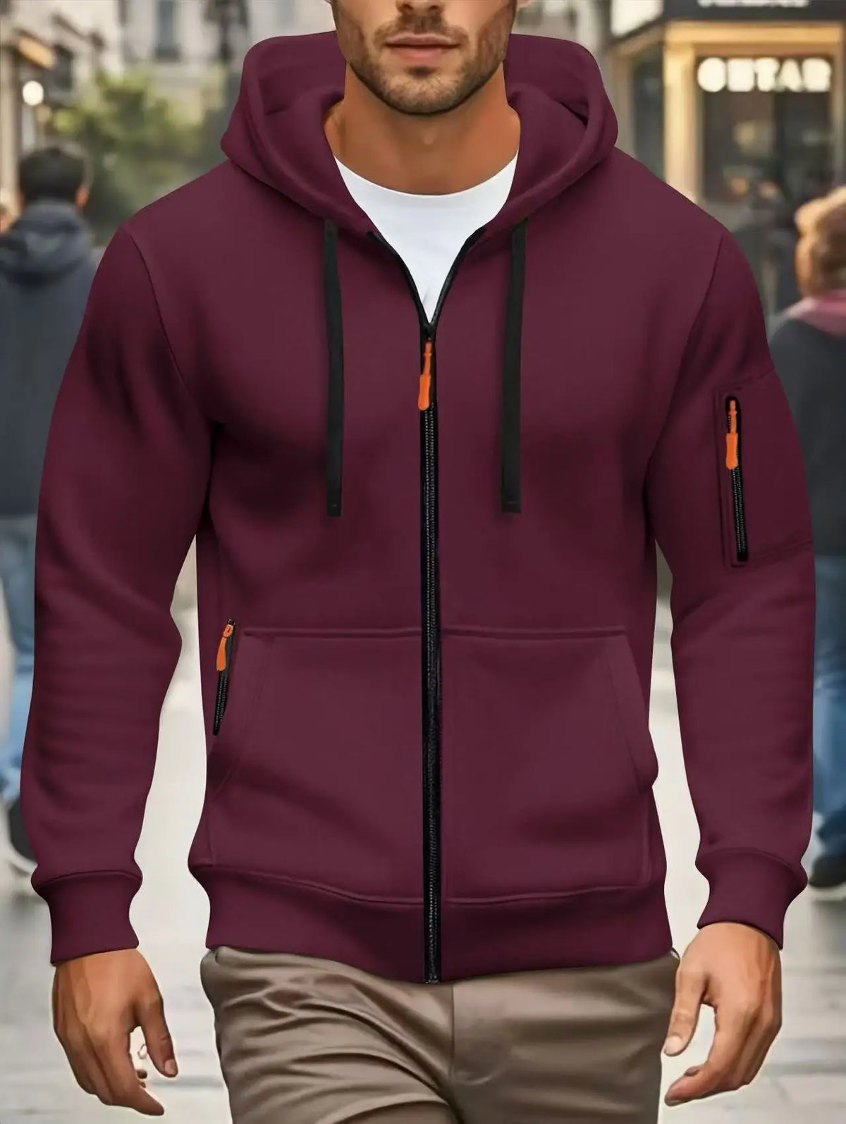 Men's zip-up hoodie with pockets, olive green