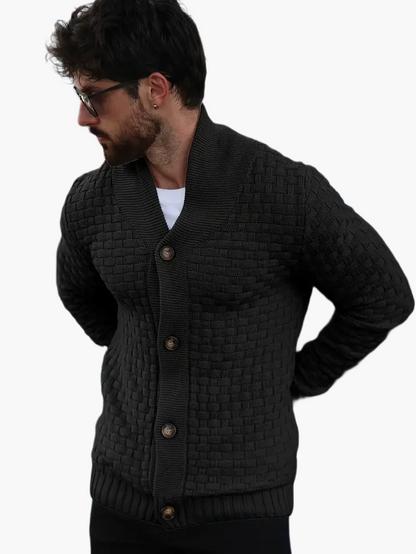 Men's cardigan with shawl collar – Stylish casual cardigan, modern design
