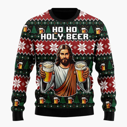 Herren Weihnachtspullover Lustig – Santa mit Bier – Ugly Christmas Sweater für Weihnachtsfeiern