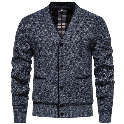 Herren Strickjacke V-Ausschnitt Knopfleiste Mottiert Grau