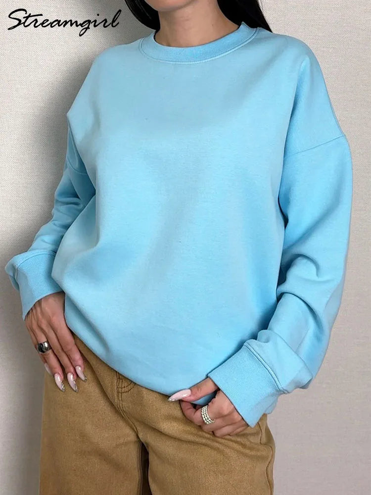 Unisex Basic Crew-Neck Long-Sleeve Sweatshirt Pullover in Various Colors