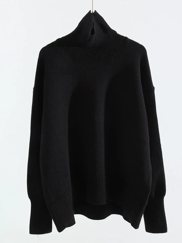 Women's oversized turtleneck knitted sweater long sleeves