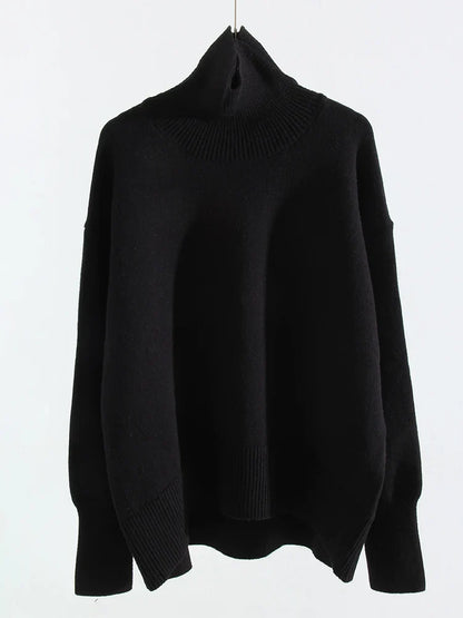 Women's oversized turtleneck knitted sweater long sleeves