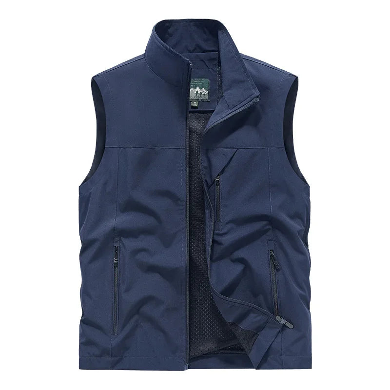Herren Outdoor Weste mit Stehkragen - Winddichte Freizeit Jacke ohne Ärmel