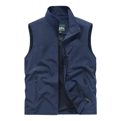 Herren Outdoor Weste mit Stehkragen - Winddichte Freizeit Jacke ohne Ärmel