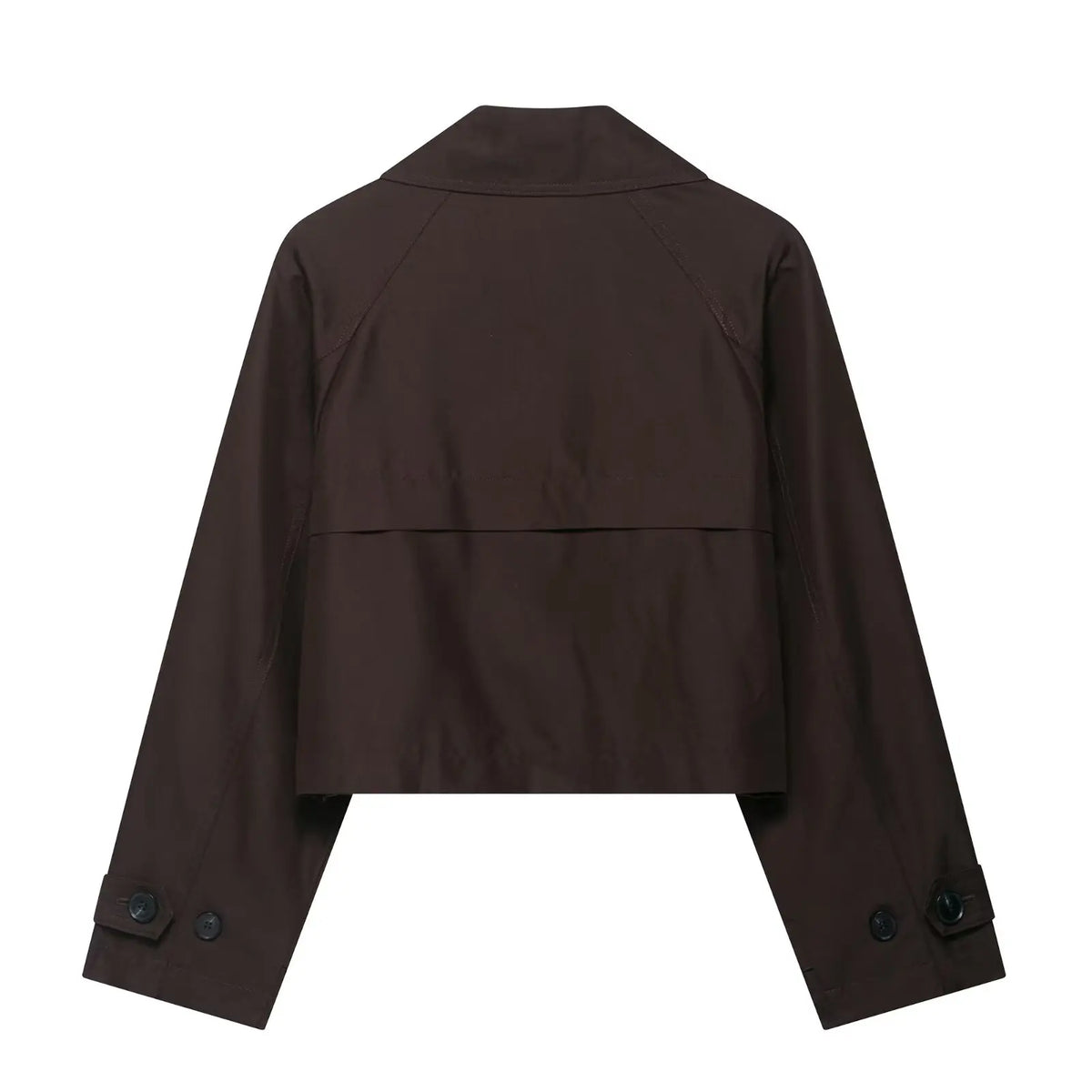 Short women's double-breasted trench coat jacket with wide collar