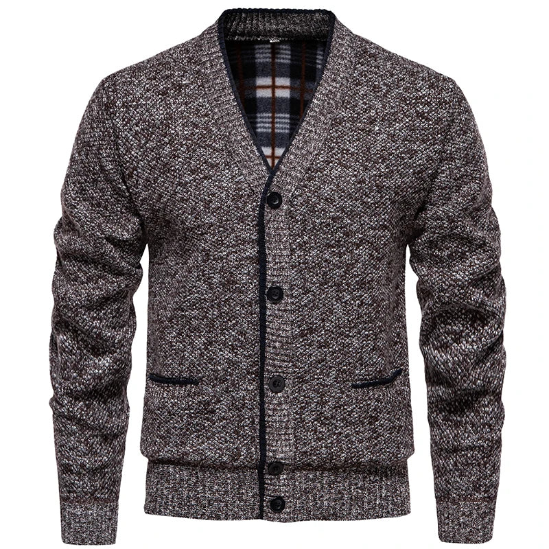 Herren Strickjacke V-Ausschnitt Knopfleiste Mottiert Grau