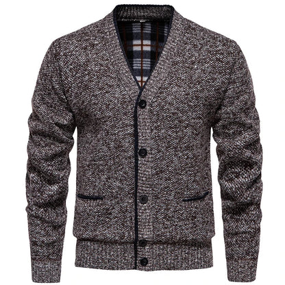 Herren Strickjacke V-Ausschnitt Knopfleiste Mottiert Grau