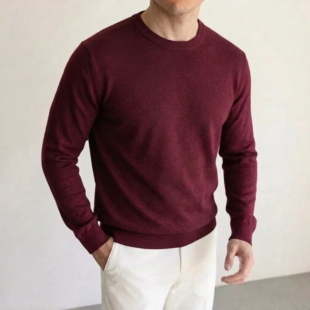Herren Rundhals Pullover Basic Langarm Strickpullover Einfarbig