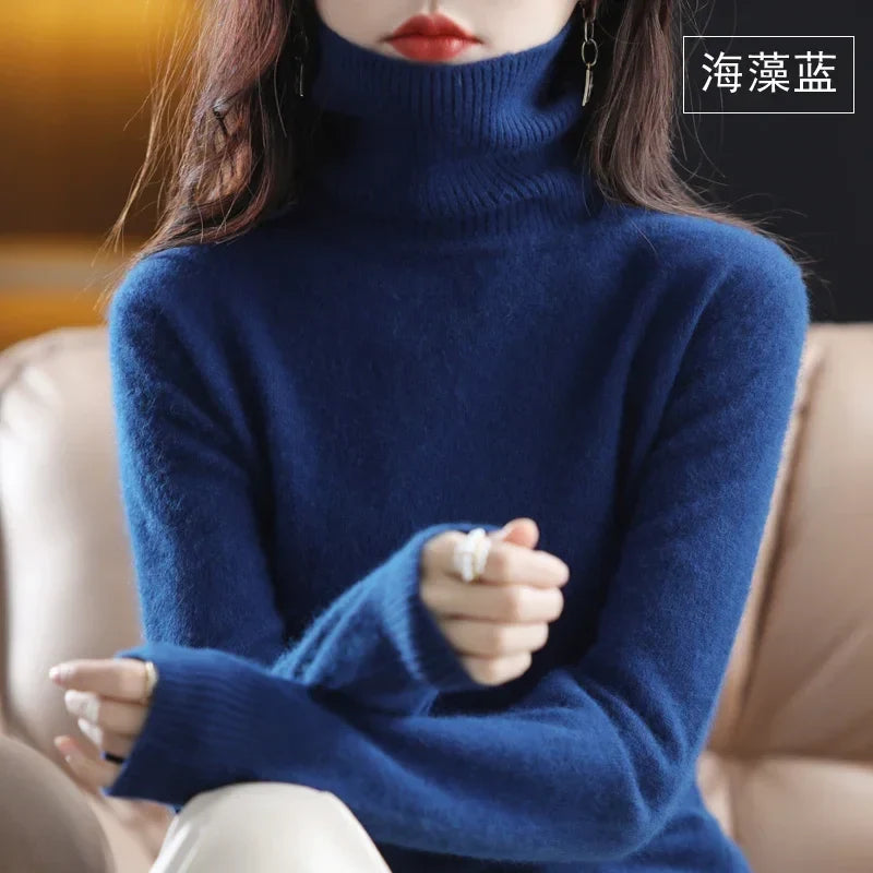 Women's turtleneck sweater long sleeves fine-knit sweater soft material