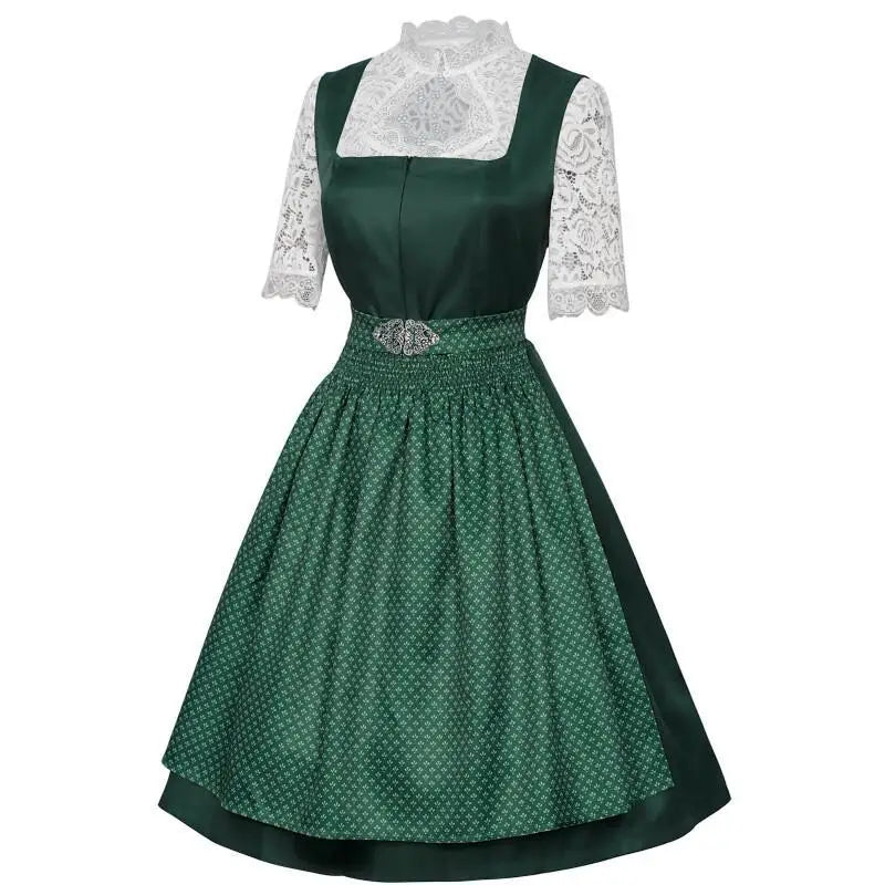 Dirndl mit Schürze und Spitzenbluse Grüner Blauer Trachtenrock Trachtenmode