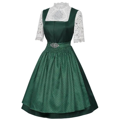 Dirndl mit Schürze und Spitzenbluse Grüner Blauer Trachtenrock Trachtenmode