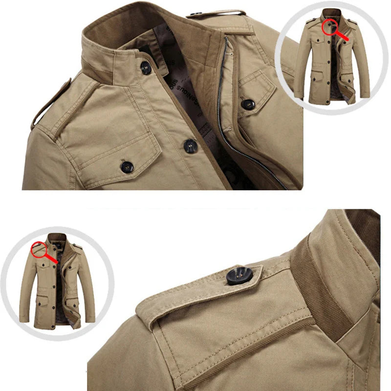 Men's Military Style Casual Jacket – Outdoor Transitional Jacket with Many Pockets