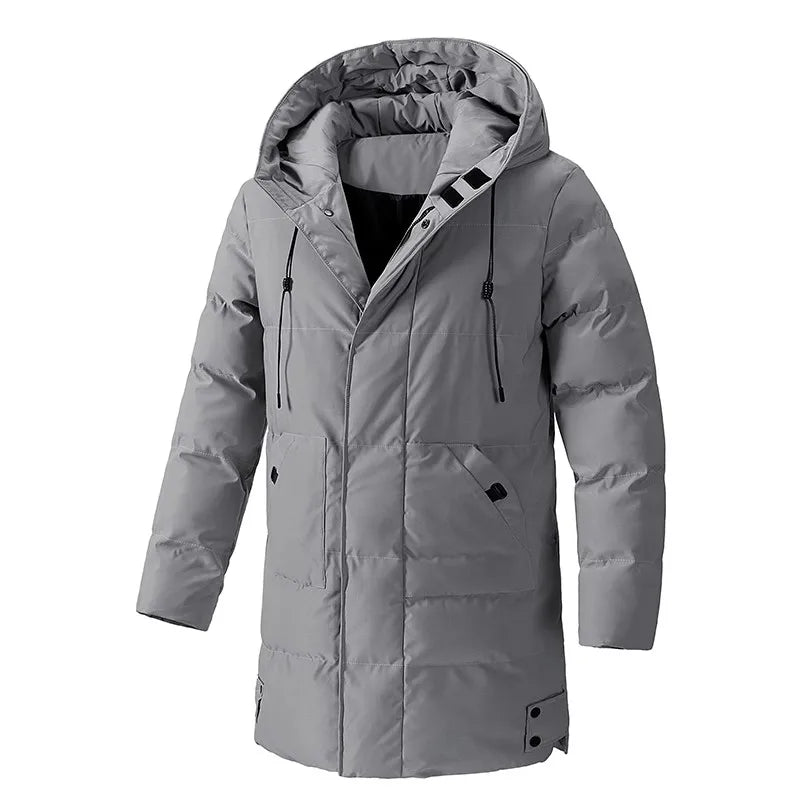 Herren Winter Steppmantel mit Kapuze Lang Wasserabweisend Warm Jacke
