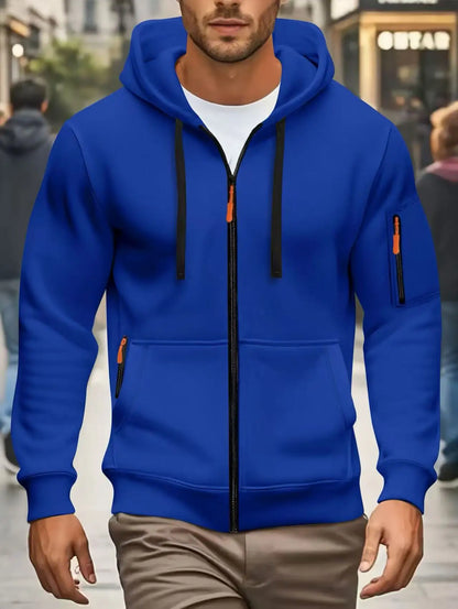 Men's zip-up hoodie with pockets, olive green