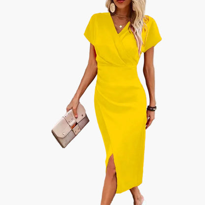 Damen Midikleid mit V-Ausschnitt und Wickeloptik – Elegantes Sommerkleid für Alltag & Events