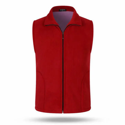 Unisex fleece vest with stand-up collar and zipper