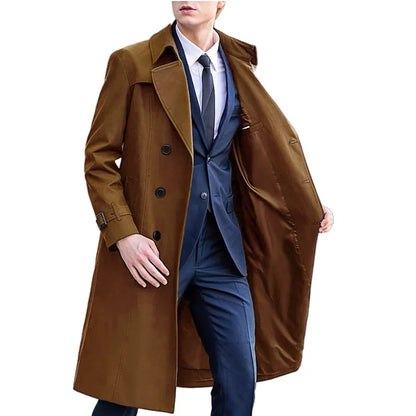 Men's Double-Breasted Trench Coat Long Coat Windbreaker