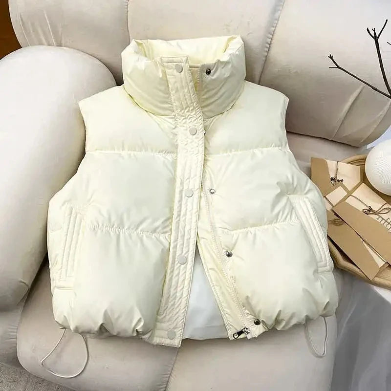 Women's Quilted Vest with Stand-Up Collar and Zipper