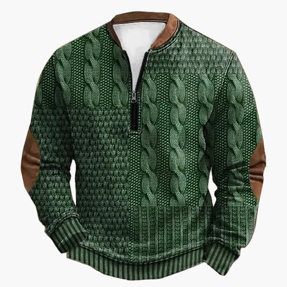 Men's knitted look sweatshirt with stand-up collar and zipper – stylish casual pullover for everyday and outdoor use
