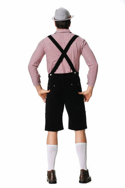 Herren Lederhose Trachtenkostüm kariertes Hemd Tracht Oktoberfest Braun Schwarz