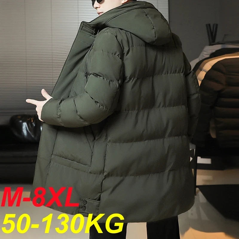 Herren Daunenjacke Winter Lang mit Kapuze Gesteppt