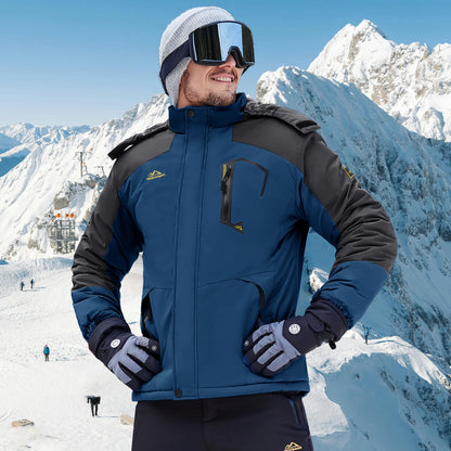 Herren Winterjacke Outdoor Skijacke mit Kapuze und Taschen Orange Grau