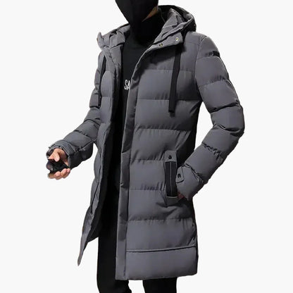 Men's Winter Quilted Coat with Hood – Fashionable, Mid-Length Outdoor Parka for Cold Days