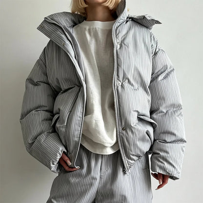 Striped quilted jacket with hood and matching trousers
