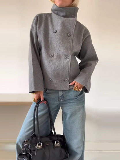 Short Jacket with Stand Collar and Buttons – Women's Transitional Jacket