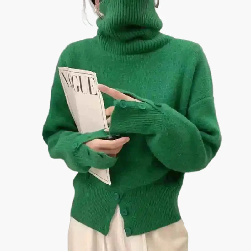 Damen Strickpullover mit Stehkragen und Knopfleiste – Modischer Freizeit-Look