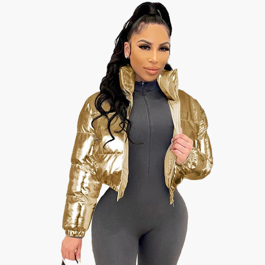 Women's Shiny Short Quilted Jacket – Fashionable Trend Jacket for Everyday and Going Out