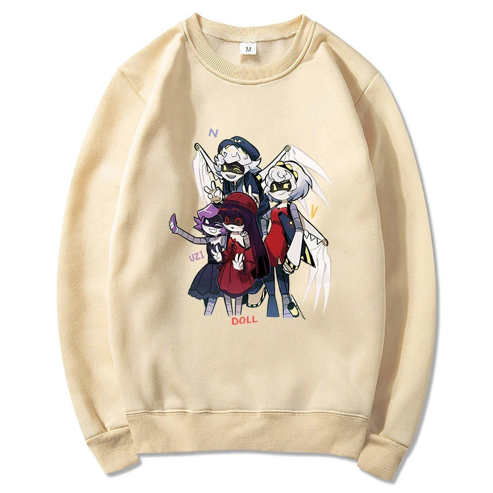 Hoodie mit Kapuze und Anime-Figuren Print Schwarz Unisex