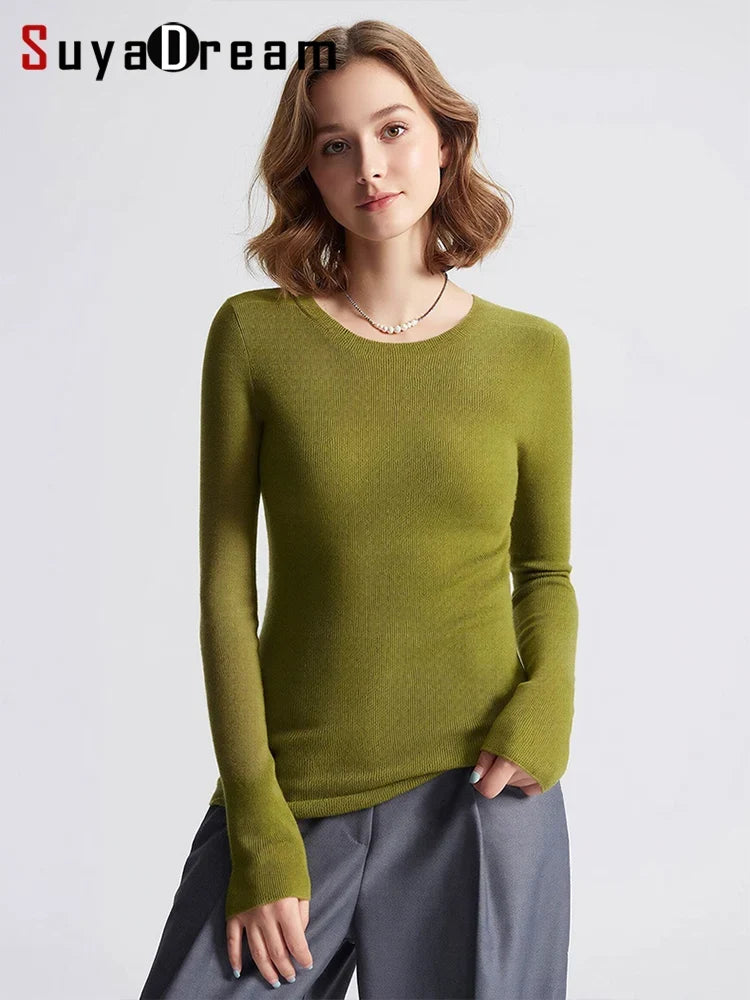 Women's Slim-Fit Crew-Neck Fine-Knit Long-Sleeve Top