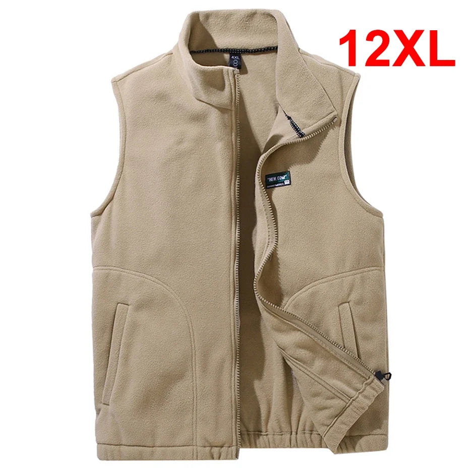 Unisex fleece vest with stand-up collar zipper beige