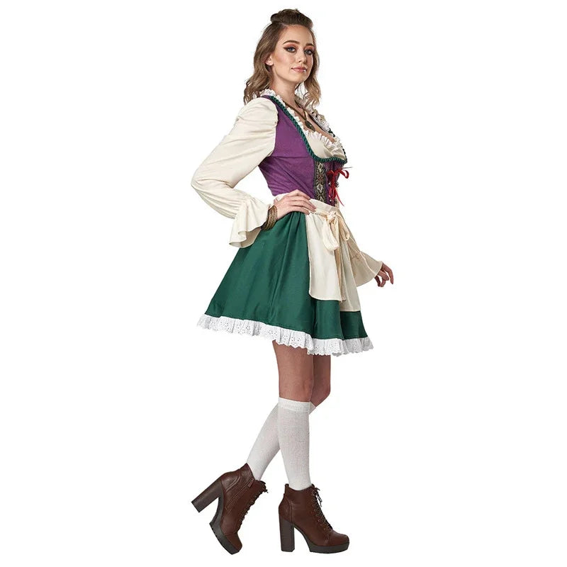 Dirndl Trachtenkleid für Damen, Grün-Violett, Kurz
