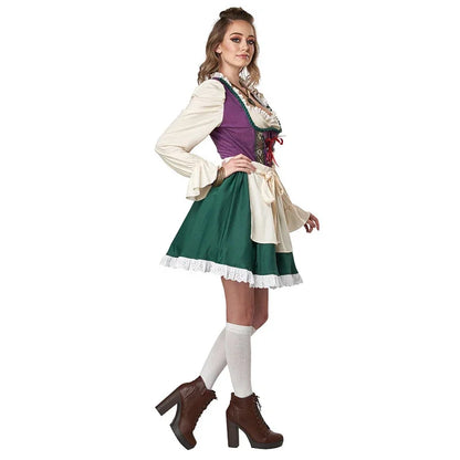 Dirndl Trachtenkleid für Damen, Grün-Violett, Kurz