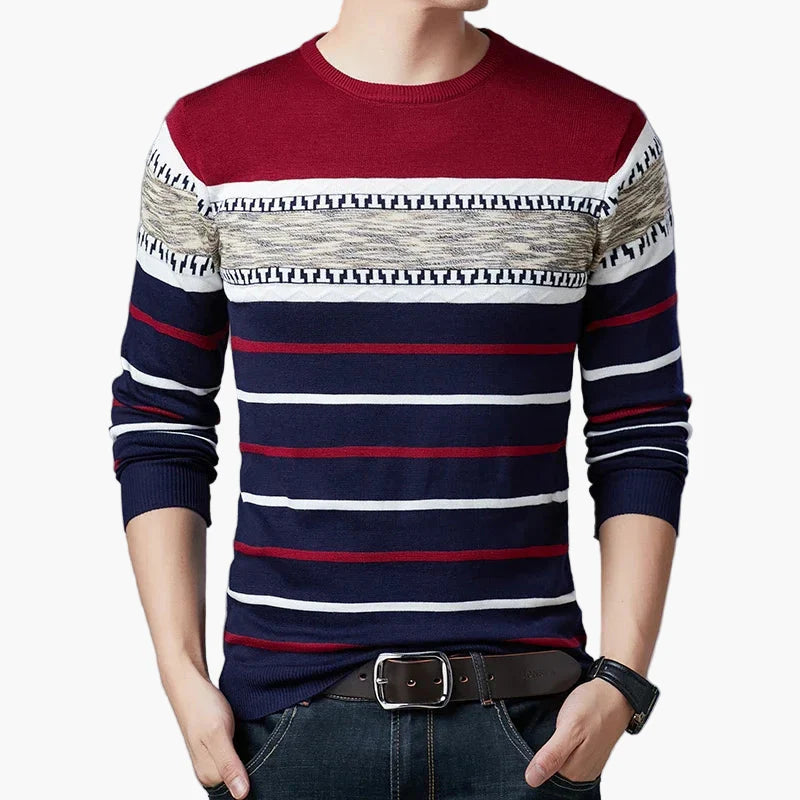 Herren Rundhals-Strickpullover mit modernem Streifenmuster – Lässig & Stilvoll für Alltag und Freizeit