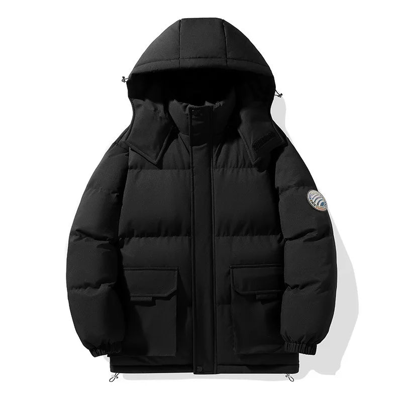Men's Black Padded Winter Hooded Jacket