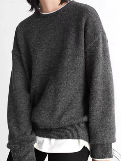 Unisex dark gray crew-neck long-sleeve sweater