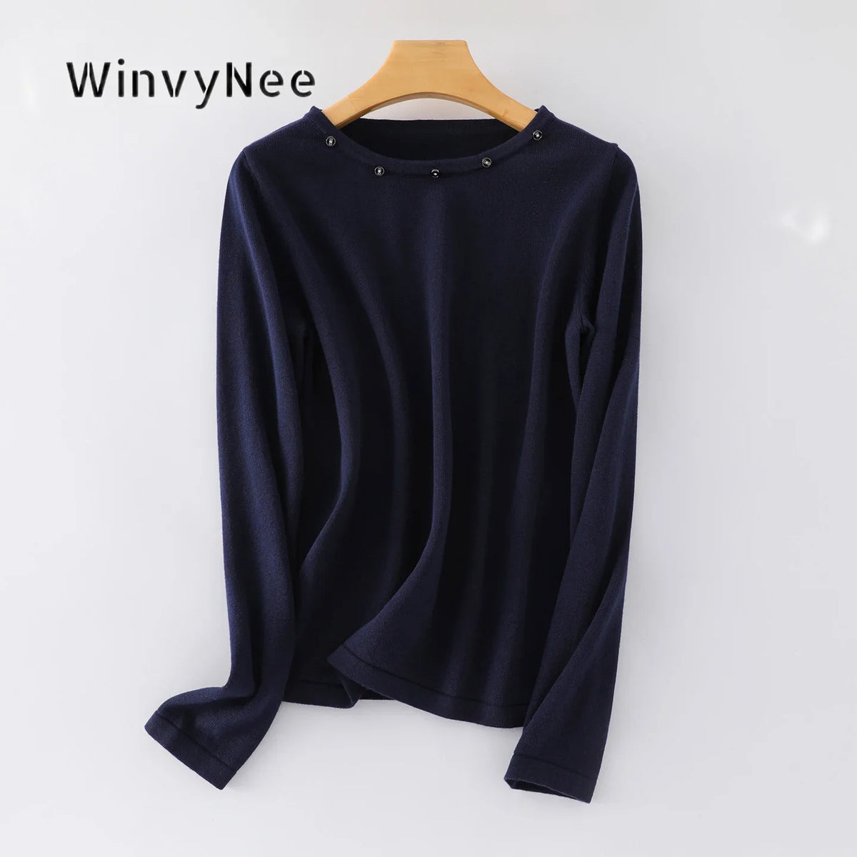 Damen Langarmshirt mit Rundhalsausschnitt und Zierknöpfen