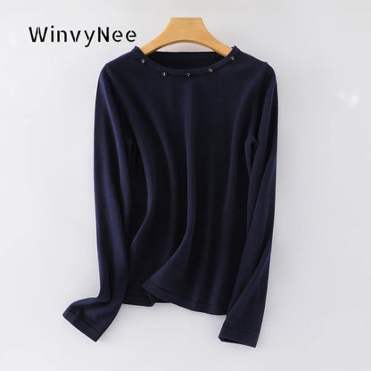 Damen Langarmshirt mit Rundhalsausschnitt und Zierknöpfen