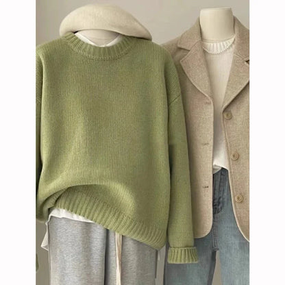 Ribbed crew-neck knit sweater, loose fit, multicolored