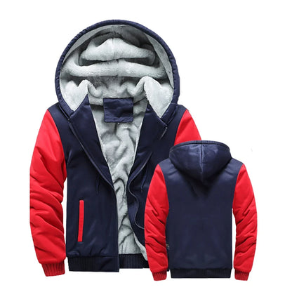 Men's hooded jacket with zipper and plush lining