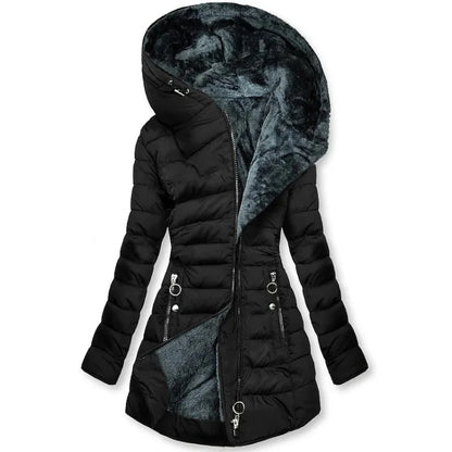 Women's long-sleeved padded winter jacket with hood
